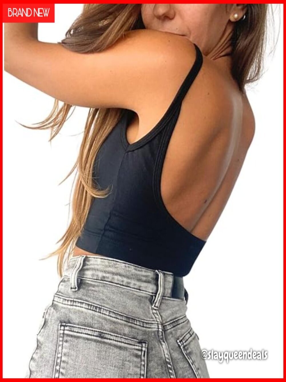 Backless V-Neck Crop Tank Top Cotton Spaghetti Strap Casual Women's Top